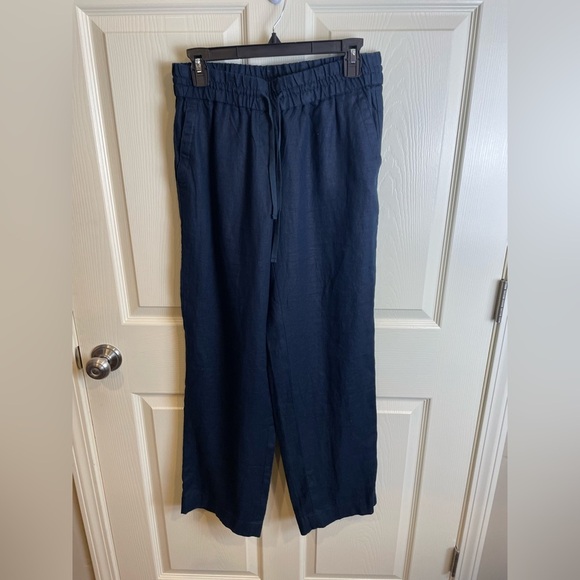 Talbots all linen wide leg Navy Pants - Picture 1 of 11